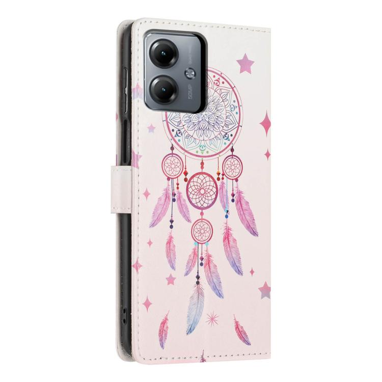 For Moto G14 Colorful Painting Vegan Leather Phone Case with Lanyard