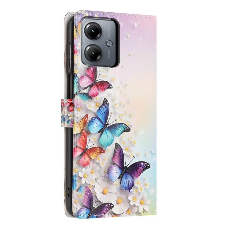 For Moto G14 Colorful Painting Vegan Leather Phone Case with Lanyard