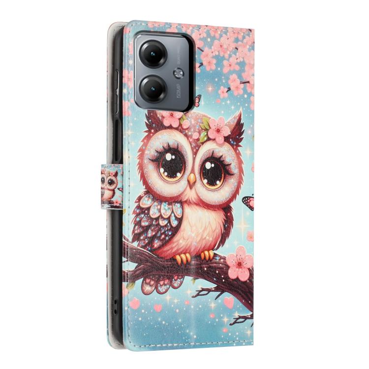For Moto G14 Colorful Painting Vegan Leather Phone Case with Lanyard