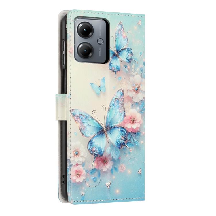 For Moto G14 Colorful Painting Vegan Leather Phone Case with Lanyard