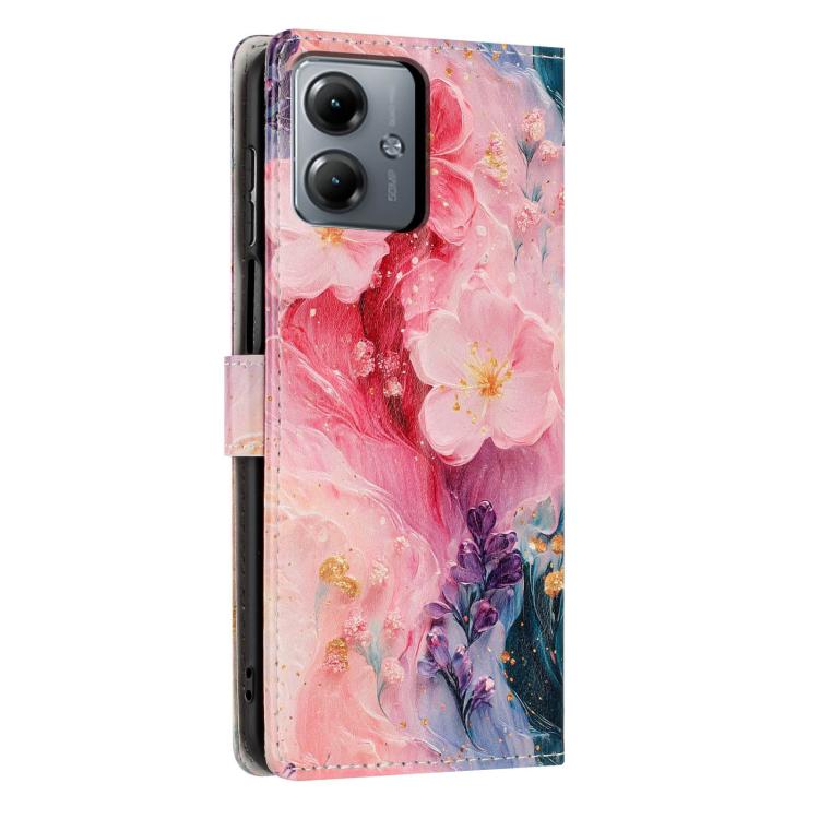 For Moto G14 Colorful Painting Vegan Leather Phone Case with Lanyard