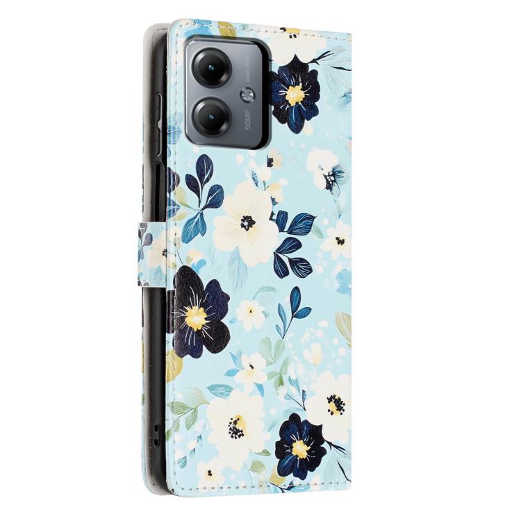 For Moto G14 Colorful Painting Vegan Leather Phone Case with Lanyard