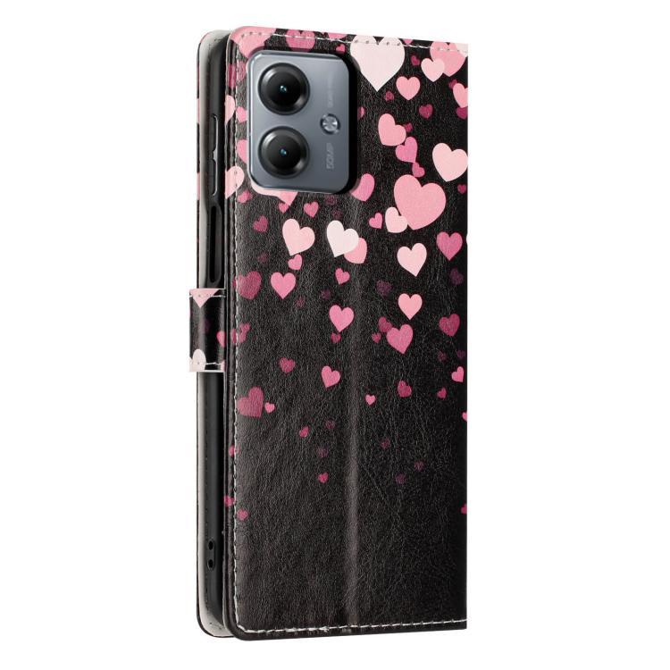 For Moto G14 Colorful Painting Vegan Leather Phone Case with Lanyard