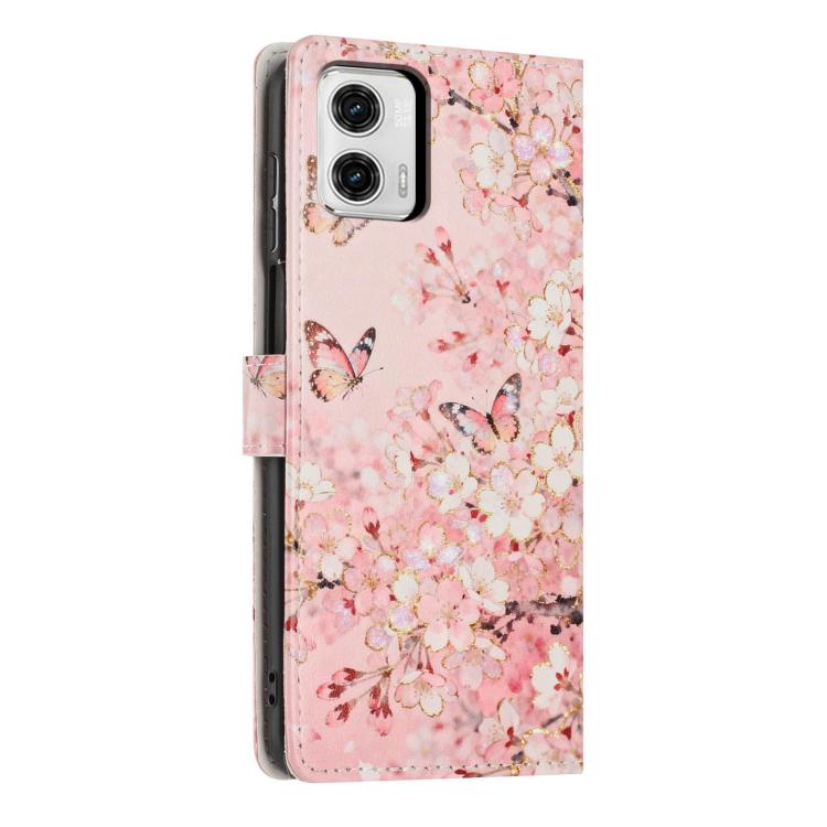 For Moto G73 Colorful Painting Vegan Leather Phone Case with Lanyard