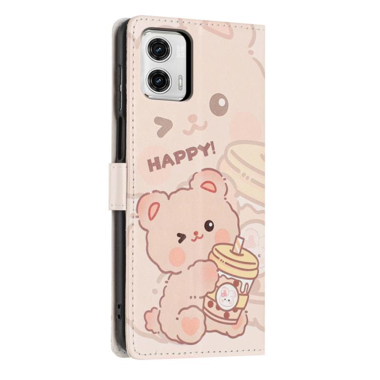 For Moto G73 Colorful Painting Vegan Leather Phone Case with Lanyard