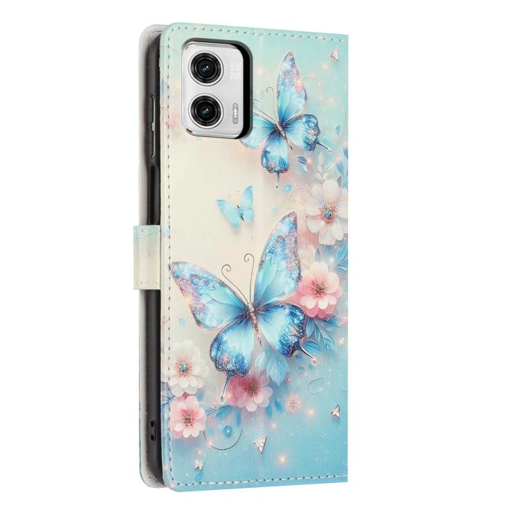 For Moto G73 Colorful Painting Vegan Leather Phone Case with Lanyard
