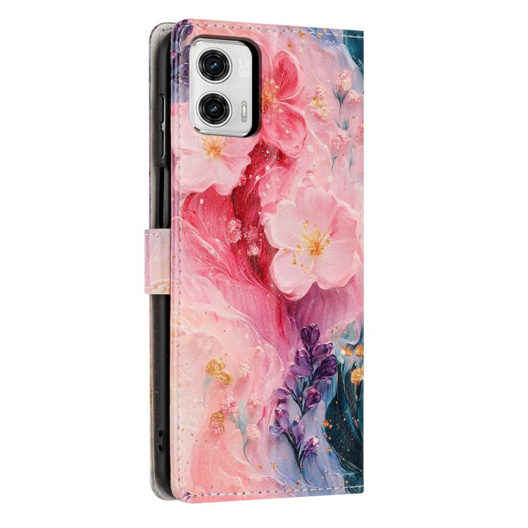 For Moto G73 Colorful Painting Vegan Leather Phone Case with Lanyard