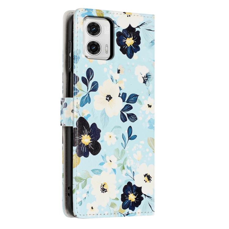 For Moto G73 Colorful Painting Vegan Leather Phone Case with Lanyard