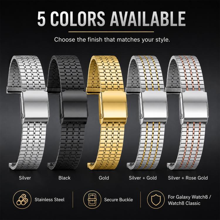 For Galaxy Watch8 / 8 Classic 5 Pack xDfind Seven Beads Buckle Stainless Steel Watch Band