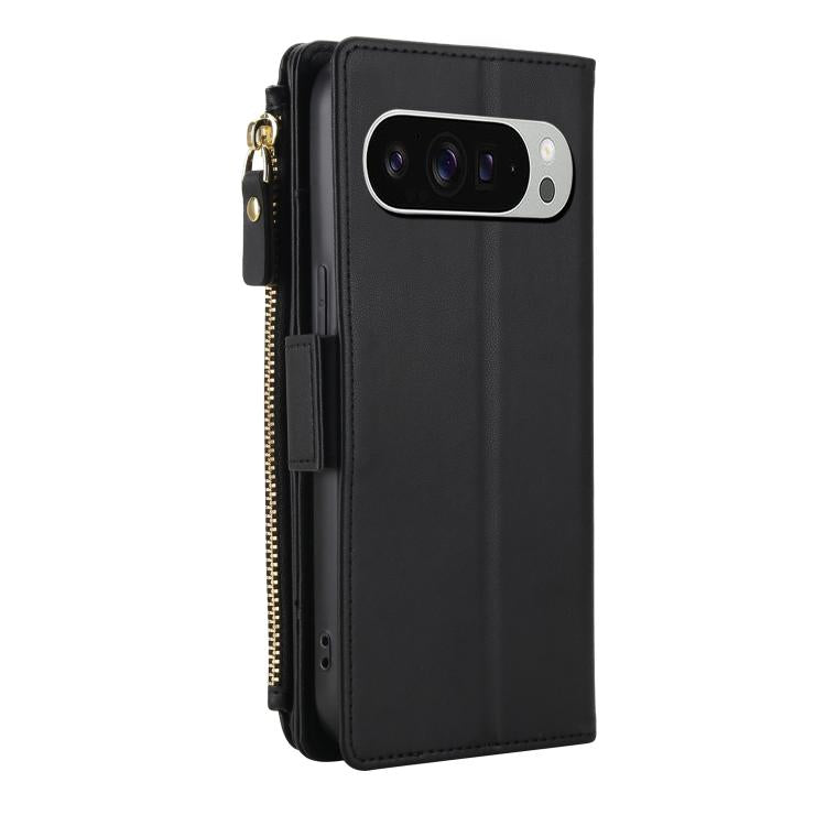 For Google Pixel 10 / 10 Pro / 9 / 9 Pro Crossbody Diamond 9 Card Slots Zipper Bag Vegan Leather Phone Case