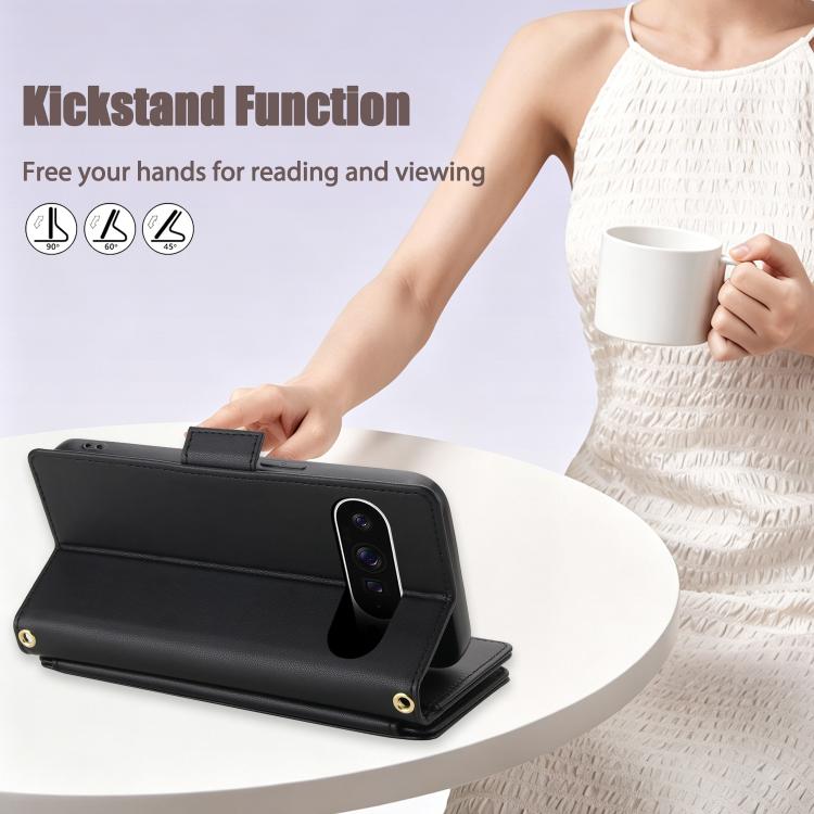 For Google Pixel 10 / 10 Pro / 9 / 9 Pro Crossbody Diamond 9 Card Slots Zipper Bag Vegan Leather Phone Case