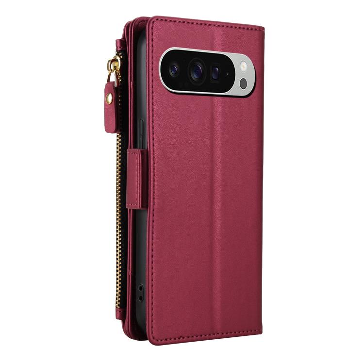 For Google Pixel 10 / 10 Pro / 9 / 9 Pro Crossbody Diamond 9 Card Slots Zipper Bag Vegan Leather Phone Case