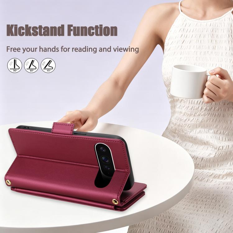 For Google Pixel 10 / 10 Pro / 9 / 9 Pro Crossbody Diamond 9 Card Slots Zipper Bag Vegan Leather Phone Case
