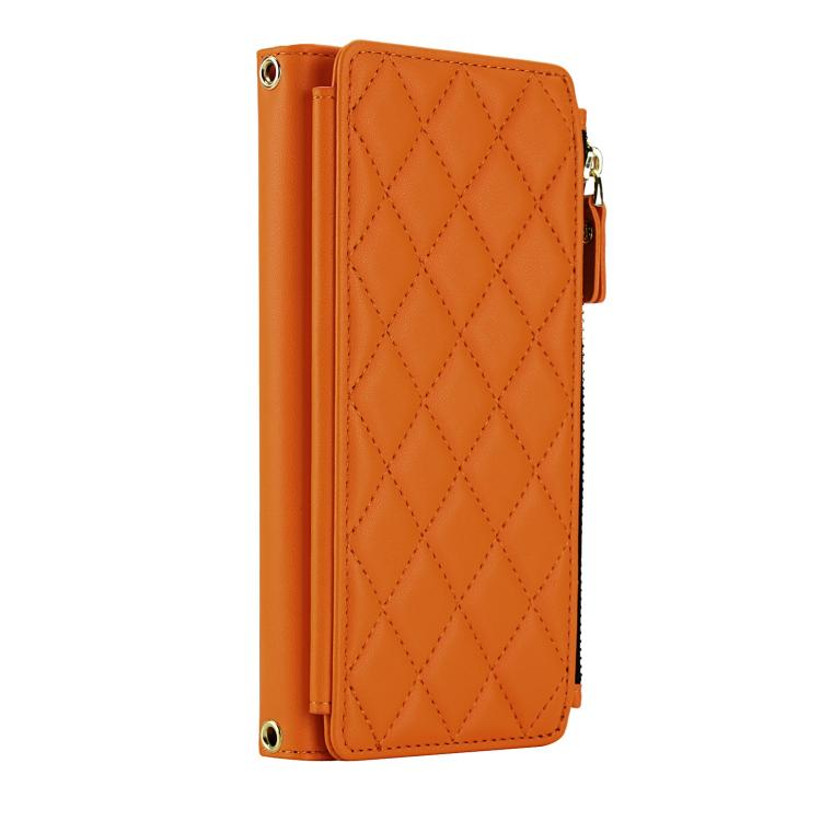 For Google Pixel 10 Pro XL / Pixel 9 Pro XL Crossbody Diamond 9 Card Slots Zipper Bag Vegan Leather Phone Case