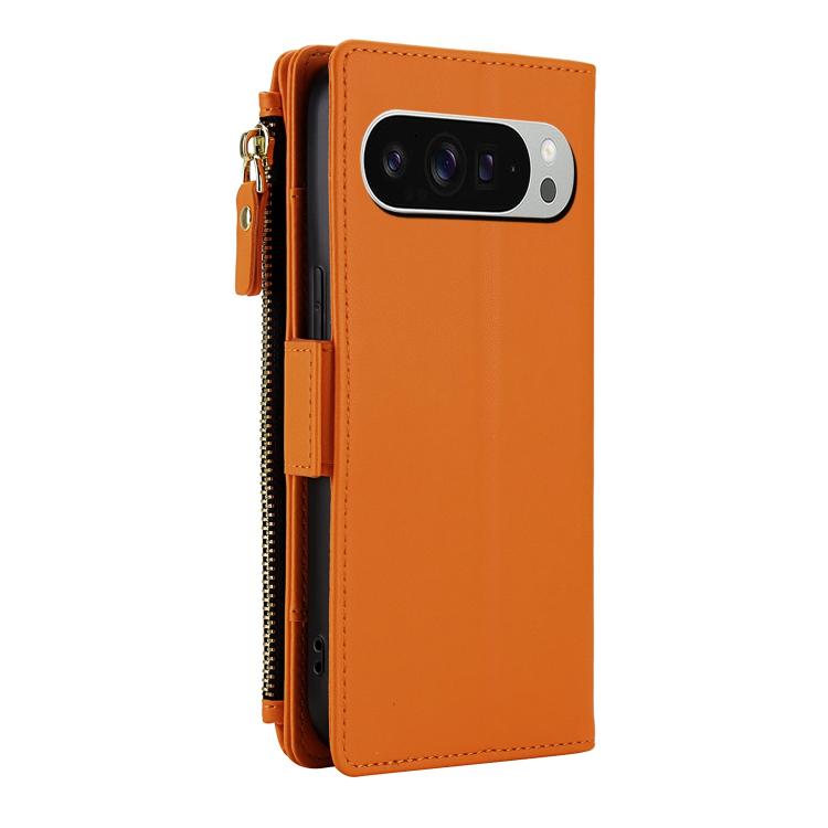For Google Pixel 10 Pro XL / Pixel 9 Pro XL Crossbody Diamond 9 Card Slots Zipper Bag Vegan Leather Phone Case