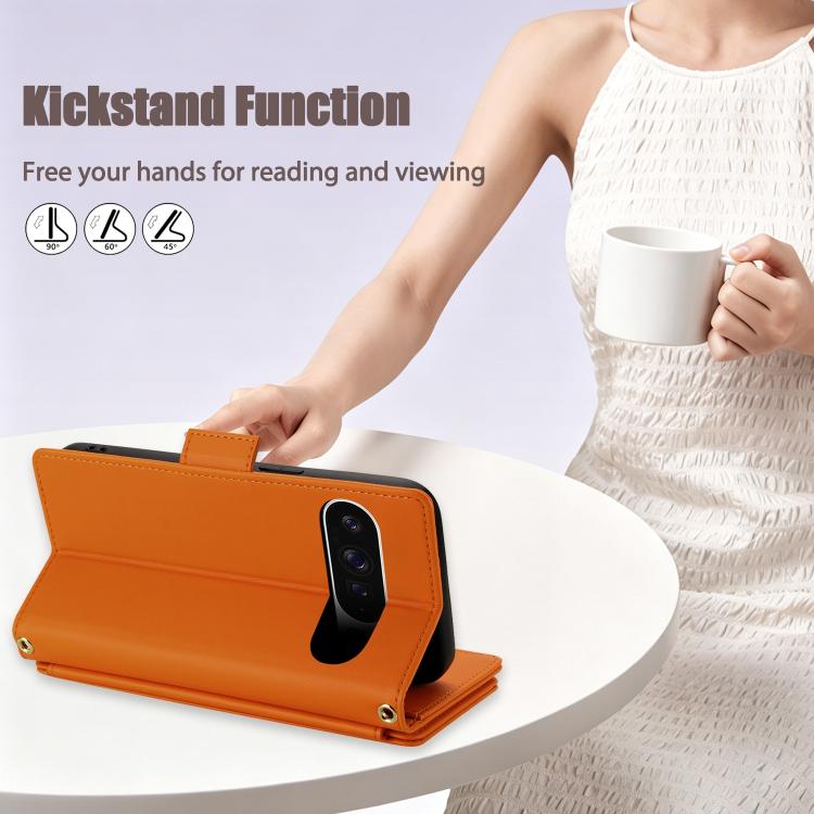 For Google Pixel 10 Pro XL / Pixel 9 Pro XL Crossbody Diamond 9 Card Slots Zipper Bag Vegan Leather Phone Case