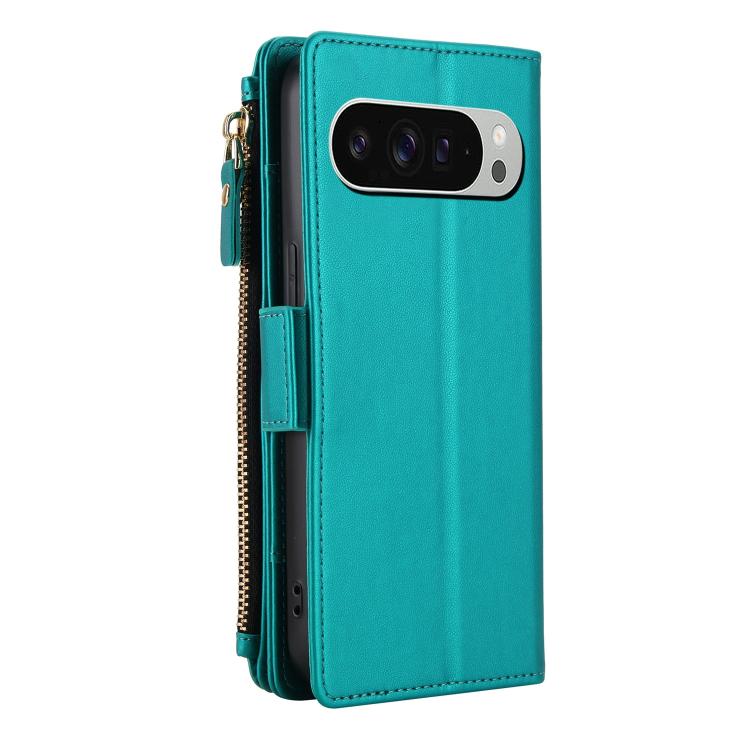 For Google Pixel 10 Pro XL / Pixel 9 Pro XL Crossbody Diamond 9 Card Slots Zipper Bag Vegan Leather Phone Case