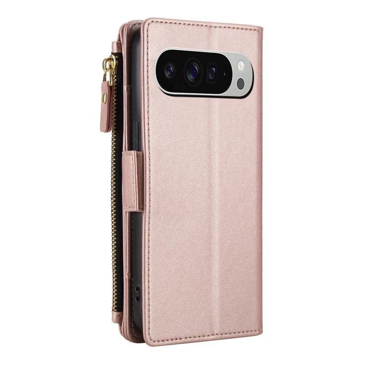 For Google Pixel 10 Pro XL / Pixel 9 Pro XL Crossbody Diamond 9 Card Slots Zipper Bag Vegan Leather Phone Case