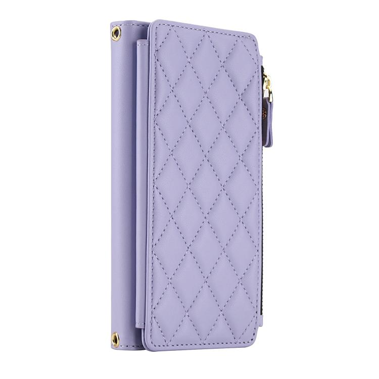 For Google Pixel 10 Pro XL / Pixel 9 Pro XL Crossbody Diamond 9 Card Slots Zipper Bag Vegan Leather Phone Case