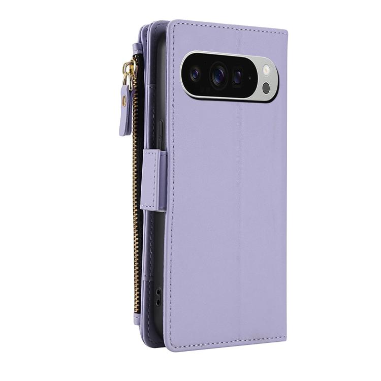 For Google Pixel 10 Pro XL / Pixel 9 Pro XL Crossbody Diamond 9 Card Slots Zipper Bag Vegan Leather Phone Case