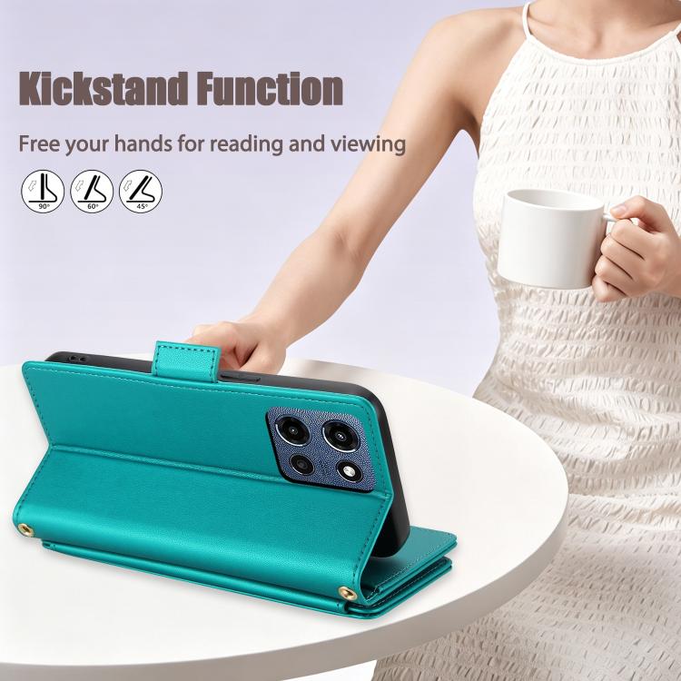 For Motorola Moto G 5G 2026 / G Play 5G 2026 Crossbody Diamond 9 Card Slots Zipper Bag Vegan Leather Phone Case