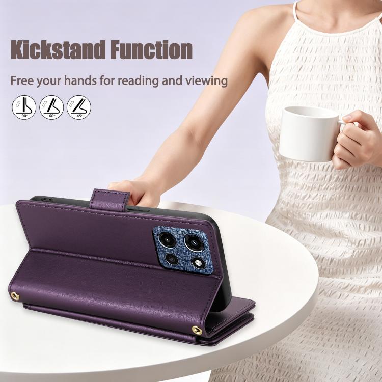 For Motorola Moto G 5G 2026 / G Play 5G 2026 Crossbody Diamond 9 Card Slots Zipper Bag Vegan Leather Phone Case