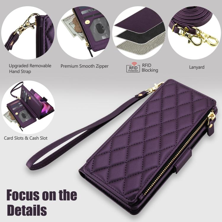 For Motorola Moto G 5G 2026 / G Play 5G 2026 Crossbody Diamond 9 Card Slots Zipper Bag Vegan Leather Phone Case