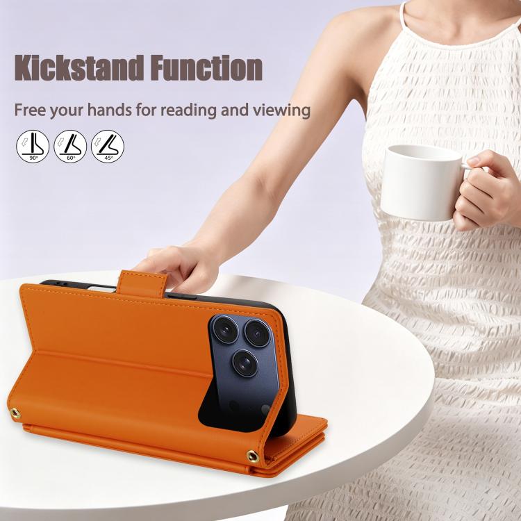 For iPhone 17 Pro Max Crossbody Diamond 9 Card Slots Zipper Bag Vegan Leather Phone Case