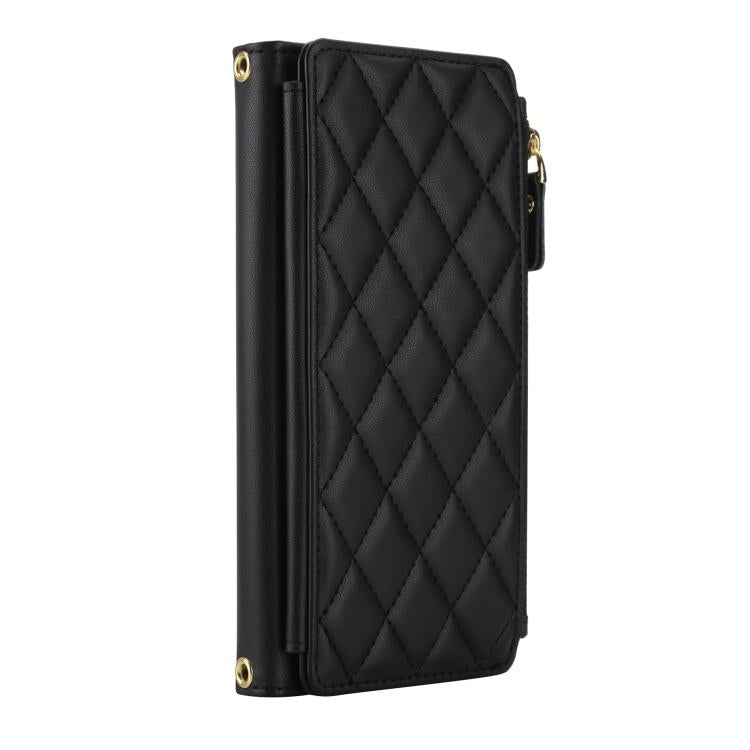 For iPhone 17 Pro Max Crossbody Diamond 9 Card Slots Zipper Bag Vegan Leather Phone Case