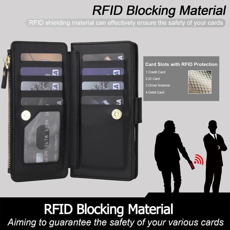 For iPhone 17 Pro Max Crossbody Diamond 9 Card Slots Zipper Bag Vegan Leather Phone Case