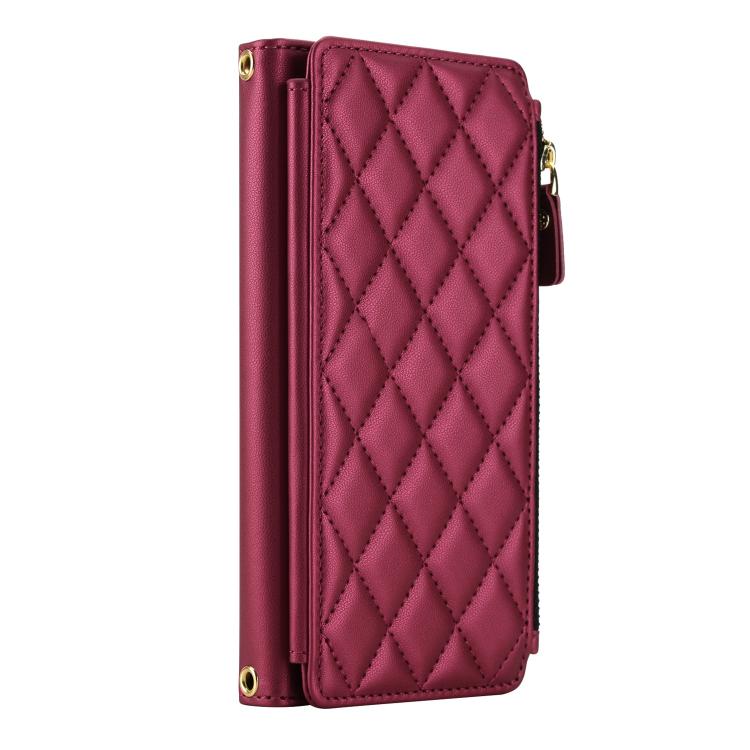 For iPhone 17 Pro Max Crossbody Diamond 9 Card Slots Zipper Bag Vegan Leather Phone Case
