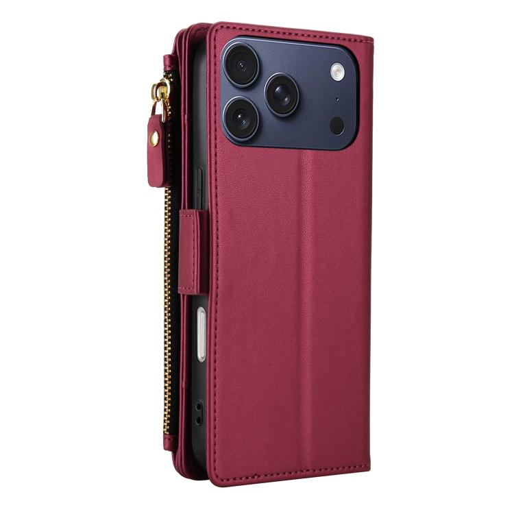For iPhone 17 Pro Max Crossbody Diamond 9 Card Slots Zipper Bag Vegan Leather Phone Case