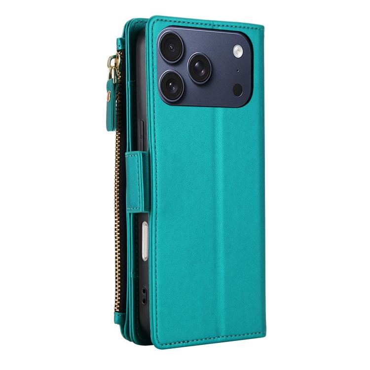 For iPhone 17 Pro Max Crossbody Diamond 9 Card Slots Zipper Bag Vegan Leather Phone Case
