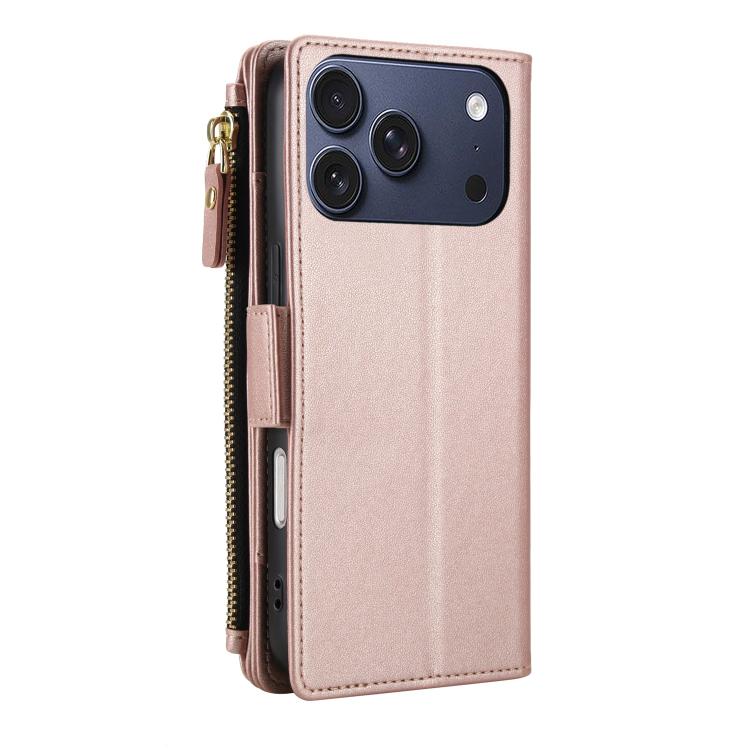 For iPhone 17 Pro Max Crossbody Diamond 9 Card Slots Zipper Bag Vegan Leather Phone Case