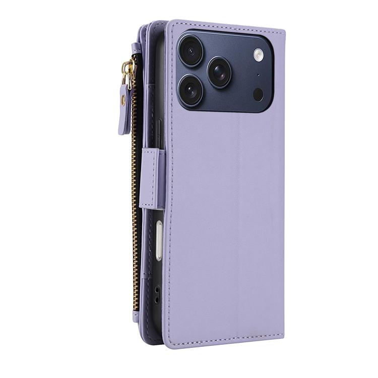 For iPhone 17 Pro Max Crossbody Diamond 9 Card Slots Zipper Bag Vegan Leather Phone Case