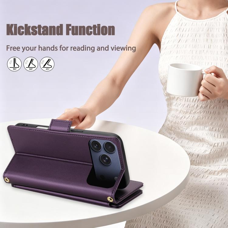 For iPhone 17 Pro Max Crossbody Diamond 9 Card Slots Zipper Bag Vegan Leather Phone Case