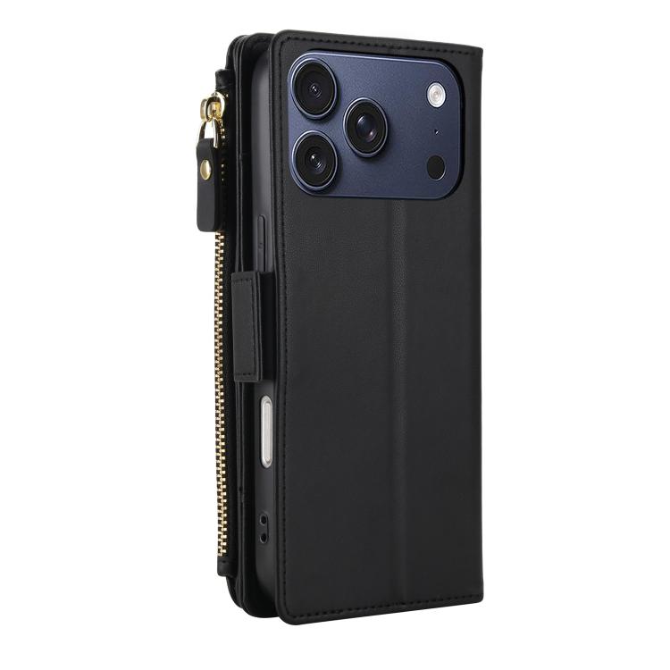For iPhone 17 Pro Crossbody Diamond 9 Card Slots Zipper Bag Vegan Leather Phone Case