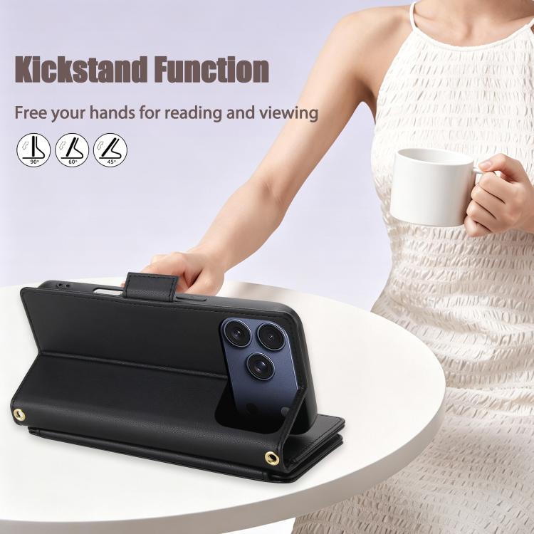 For iPhone 17 Pro Crossbody Diamond 9 Card Slots Zipper Bag Vegan Leather Phone Case
