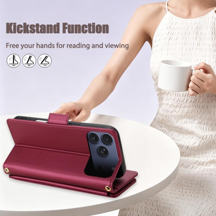 For iPhone 17 Pro Crossbody Diamond 9 Card Slots Zipper Bag Vegan Leather Phone Case