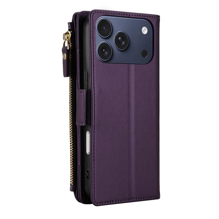 For iPhone 17 Pro Crossbody Diamond 9 Card Slots Zipper Bag Vegan Leather Phone Case