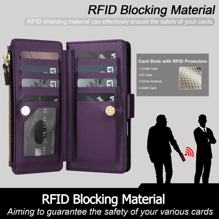 For iPhone 17 Pro Crossbody Diamond 9 Card Slots Zipper Bag Vegan Leather Phone Case