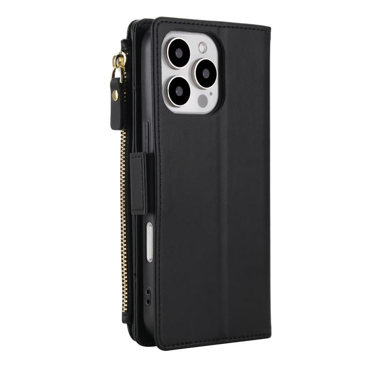 For iPhone 16 Pro Max Crossbody Diamond 9 Card Slots Zipper Bag Vegan Leather Phone Case