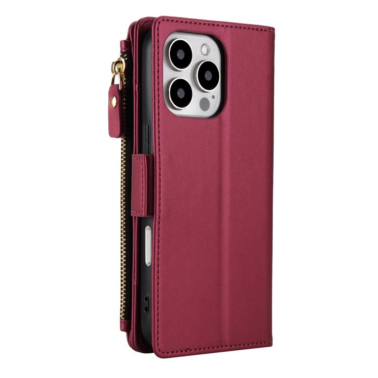 For iPhone 16 Pro Max Crossbody Diamond 9 Card Slots Zipper Bag Vegan Leather Phone Case
