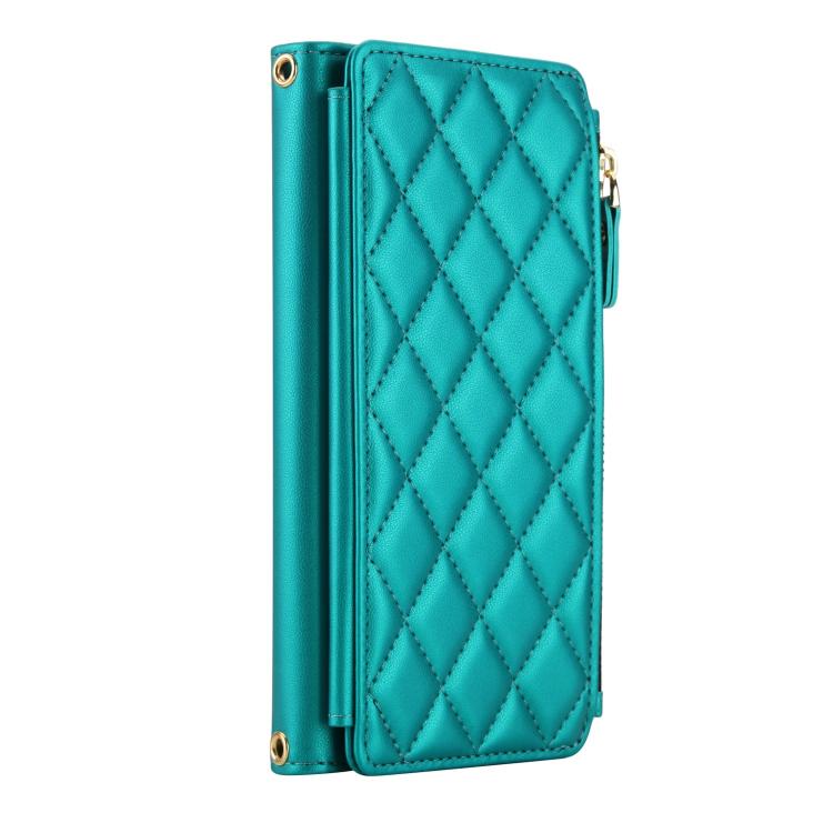 For iPhone 16 Pro Max Crossbody Diamond 9 Card Slots Zipper Bag Vegan Leather Phone Case