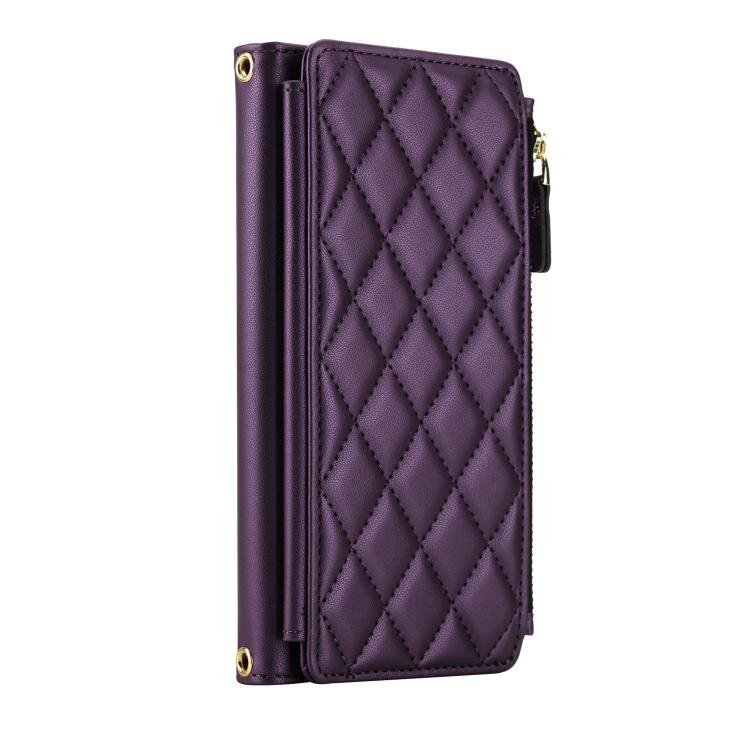 For iPhone 16 Pro Max Crossbody Diamond 9 Card Slots Zipper Bag Vegan Leather Phone Case