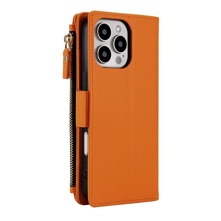 For iPhone 16 Pro Crossbody Diamond 9 Card Slots Zipper Bag Vegan Leather Phone Case