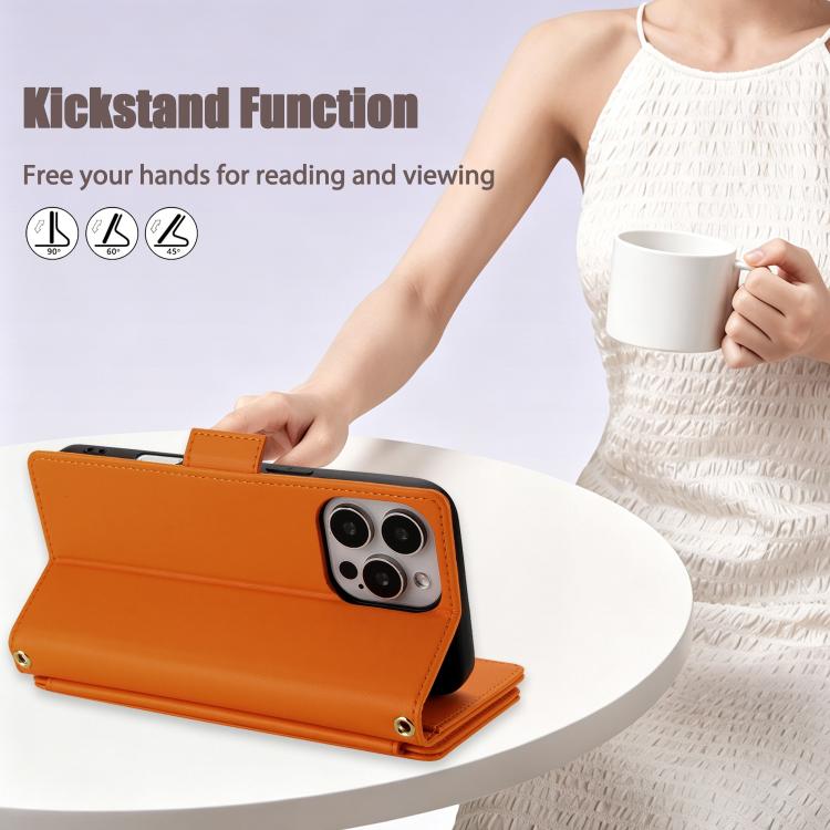 For iPhone 16 Pro Crossbody Diamond 9 Card Slots Zipper Bag Vegan Leather Phone Case