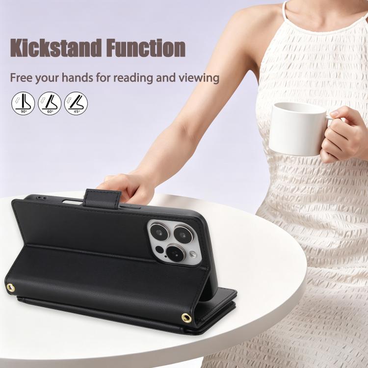 For iPhone 16 Pro Crossbody Diamond 9 Card Slots Zipper Bag Vegan Leather Phone Case