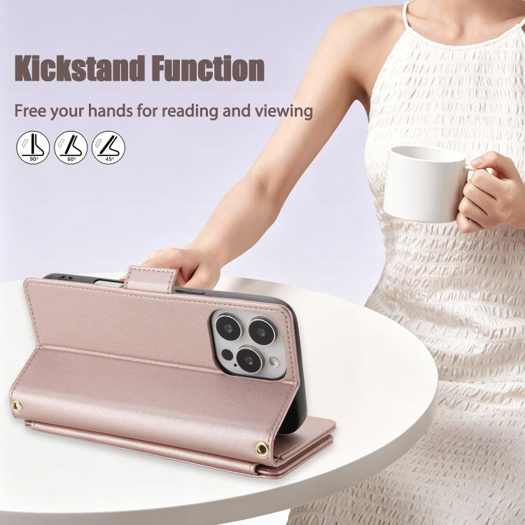 For iPhone 16 Pro Crossbody Diamond 9 Card Slots Zipper Bag Vegan Leather Phone Case