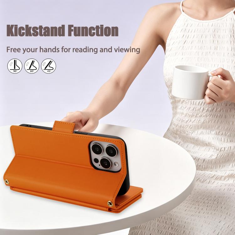 For iPhone 15 Pro Crossbody Diamond 9 Card Slots Zipper Bag Vegan Leather Phone Case